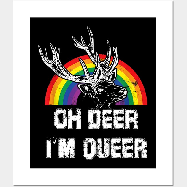 Funny Gay Pride Oh Deer I'm Queer LGBT Rainbow Wall Art by cedricchungerxc